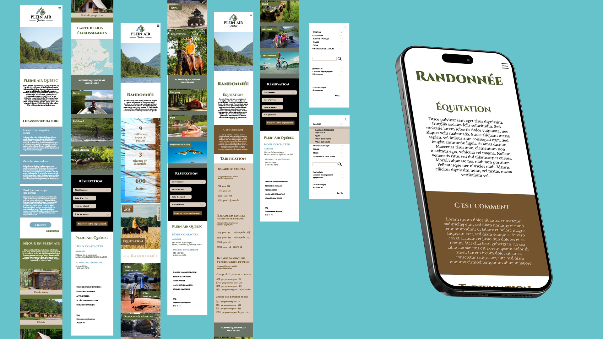 vu en planche des maquettes UI pour la version mobile.